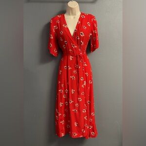 Anthropologie x Faithfull the Brand Rivera Midi Dress Red Floral Wrap Size 6